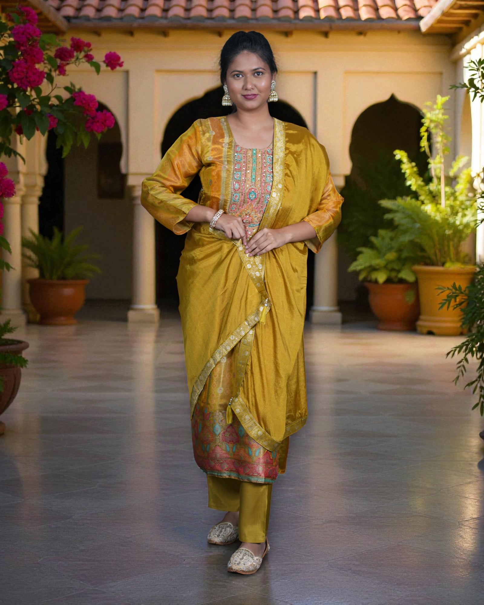 Zardozi Embroidered Kurta Set with Dupatta