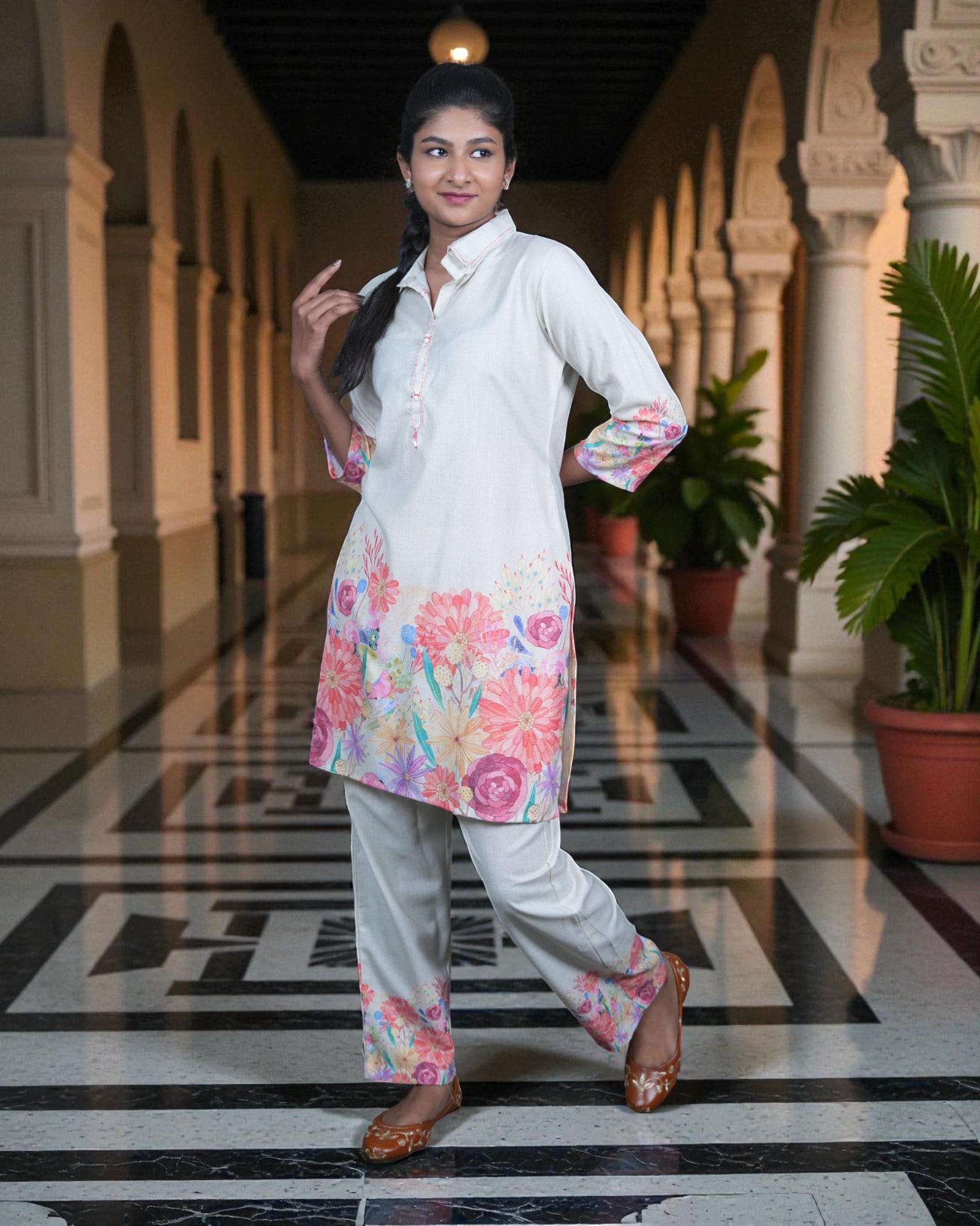 Floral Printed Soft Kadhi Cotton Co-Ord Set