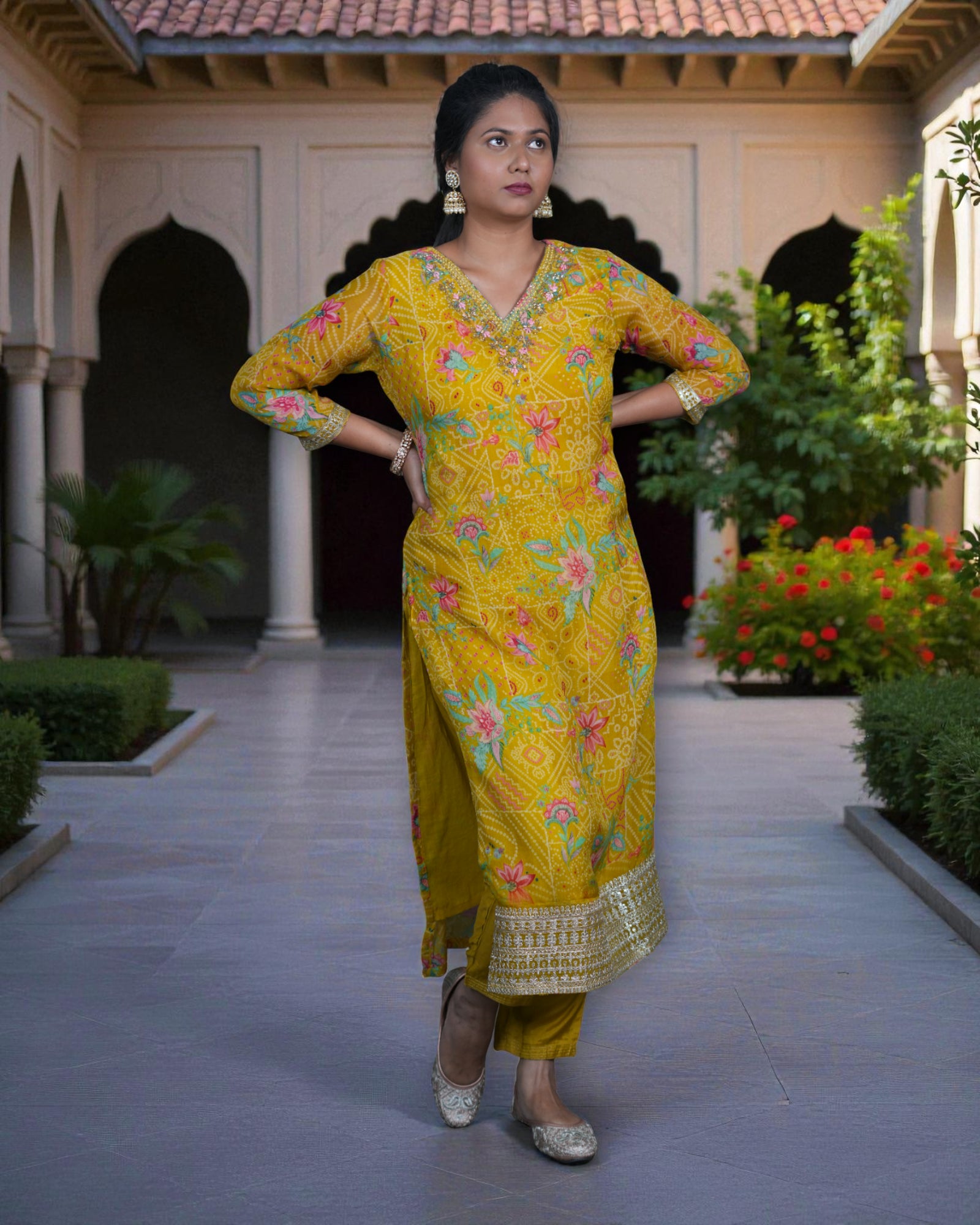 Multicolor Bandhani Zardozi Embroidered Kurta Set