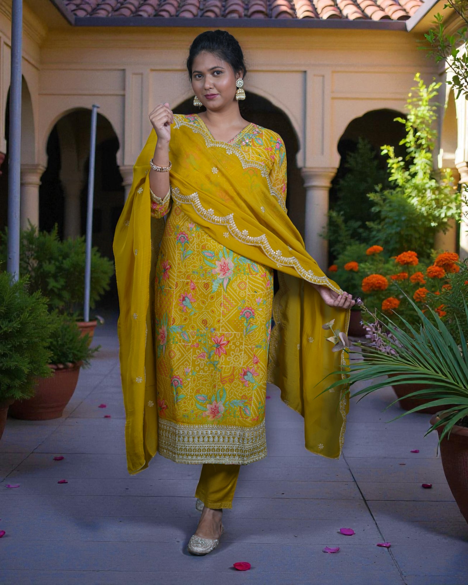 Multicolor Bandhani Zardozi Embroidered Kurta Set
