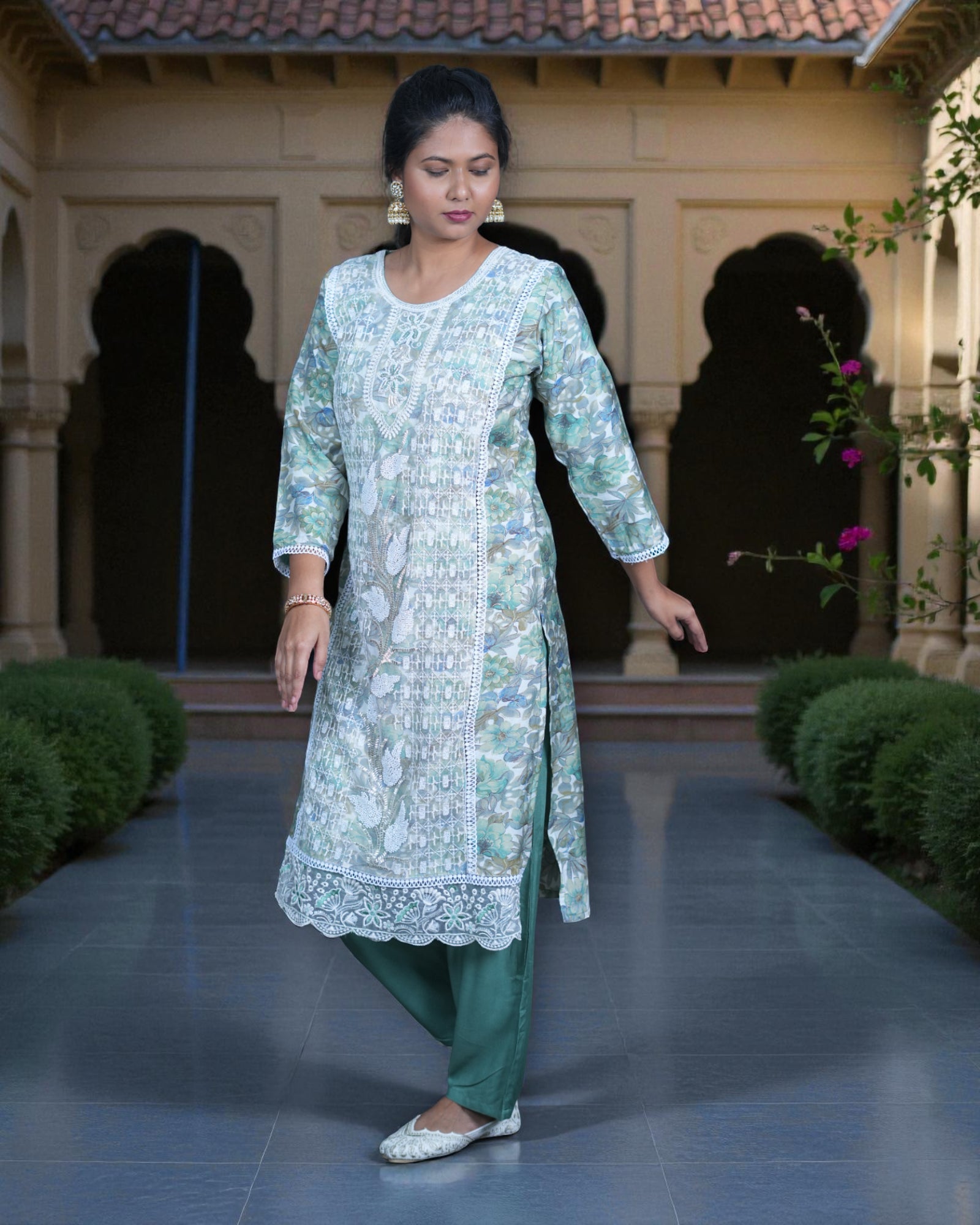 Embroidered Net Lace Dupatta Pakistani Suit
