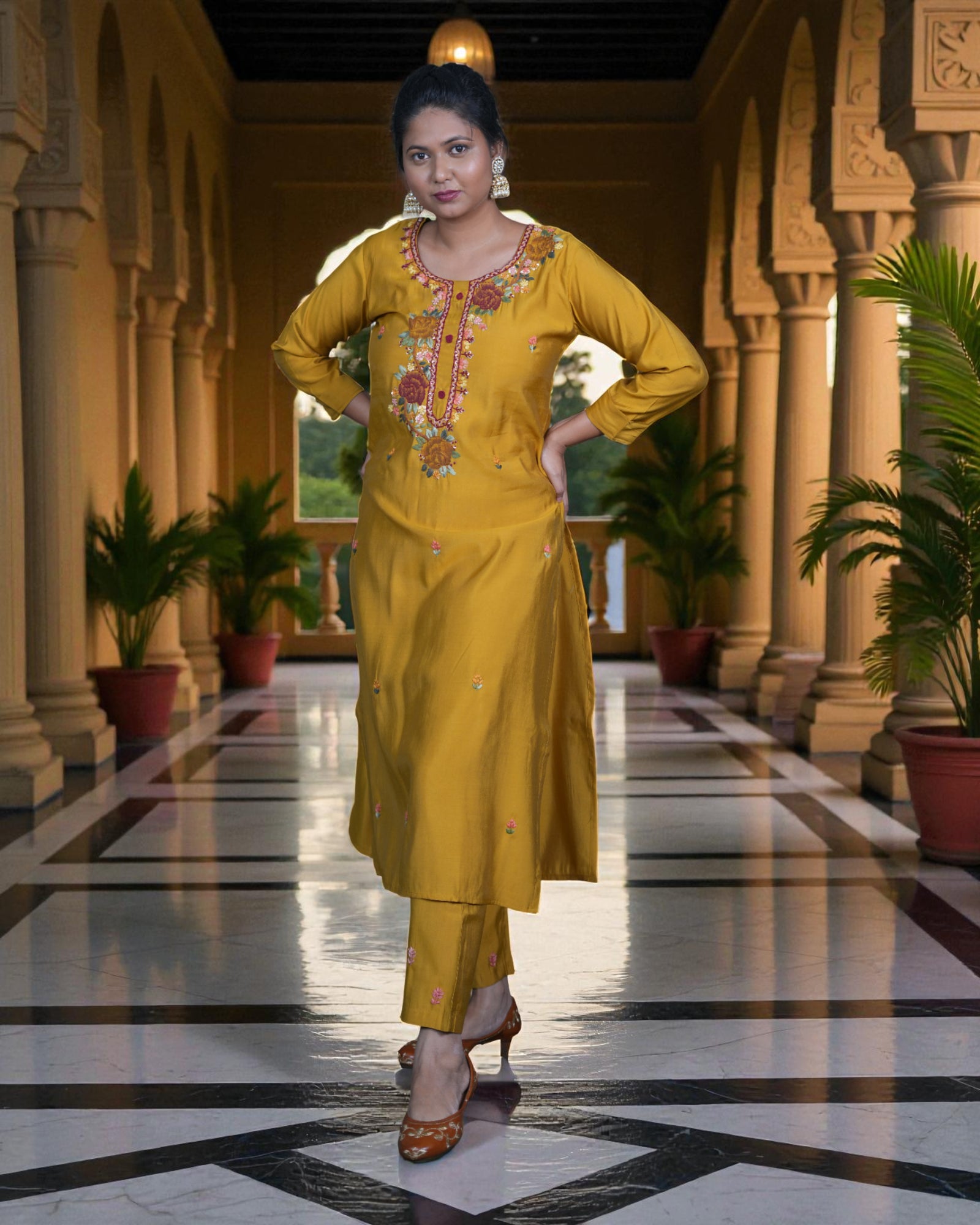 Silk Hand Embroidered Kurta Set