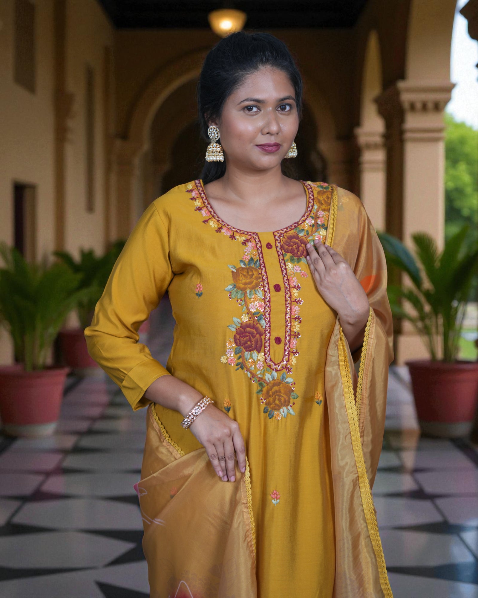 Silk Hand Embroidered Kurta Set