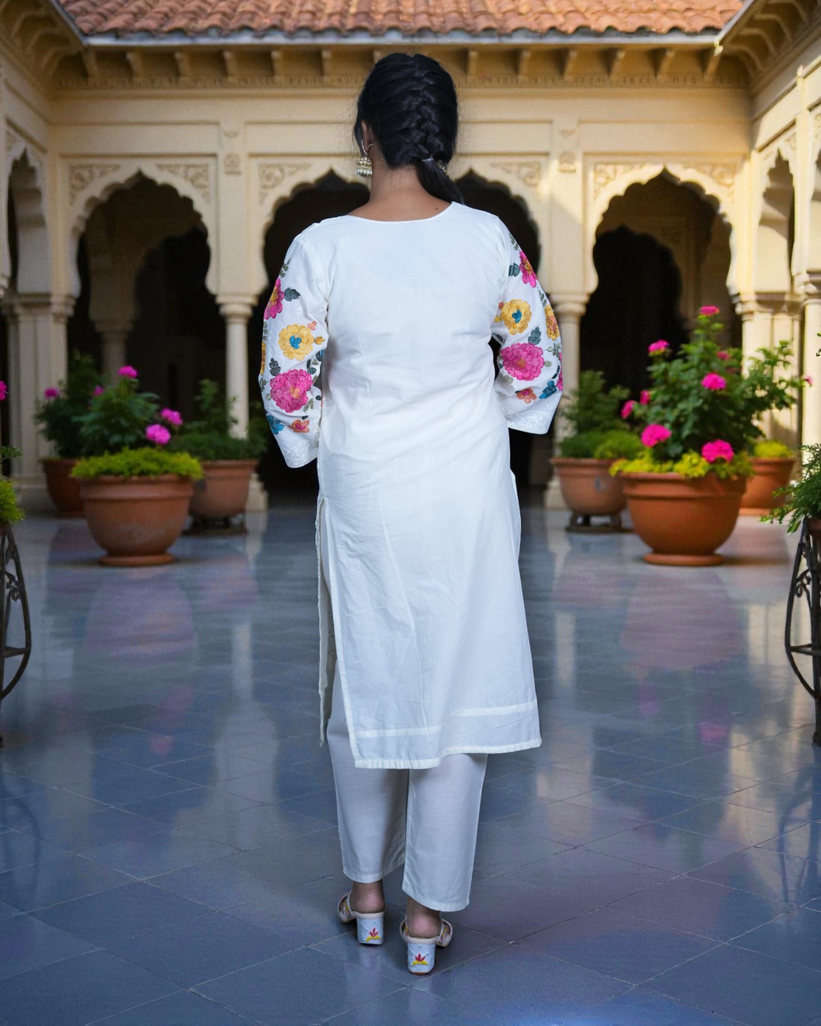 White Cotton Floor Length Bottom Pakistani Suit