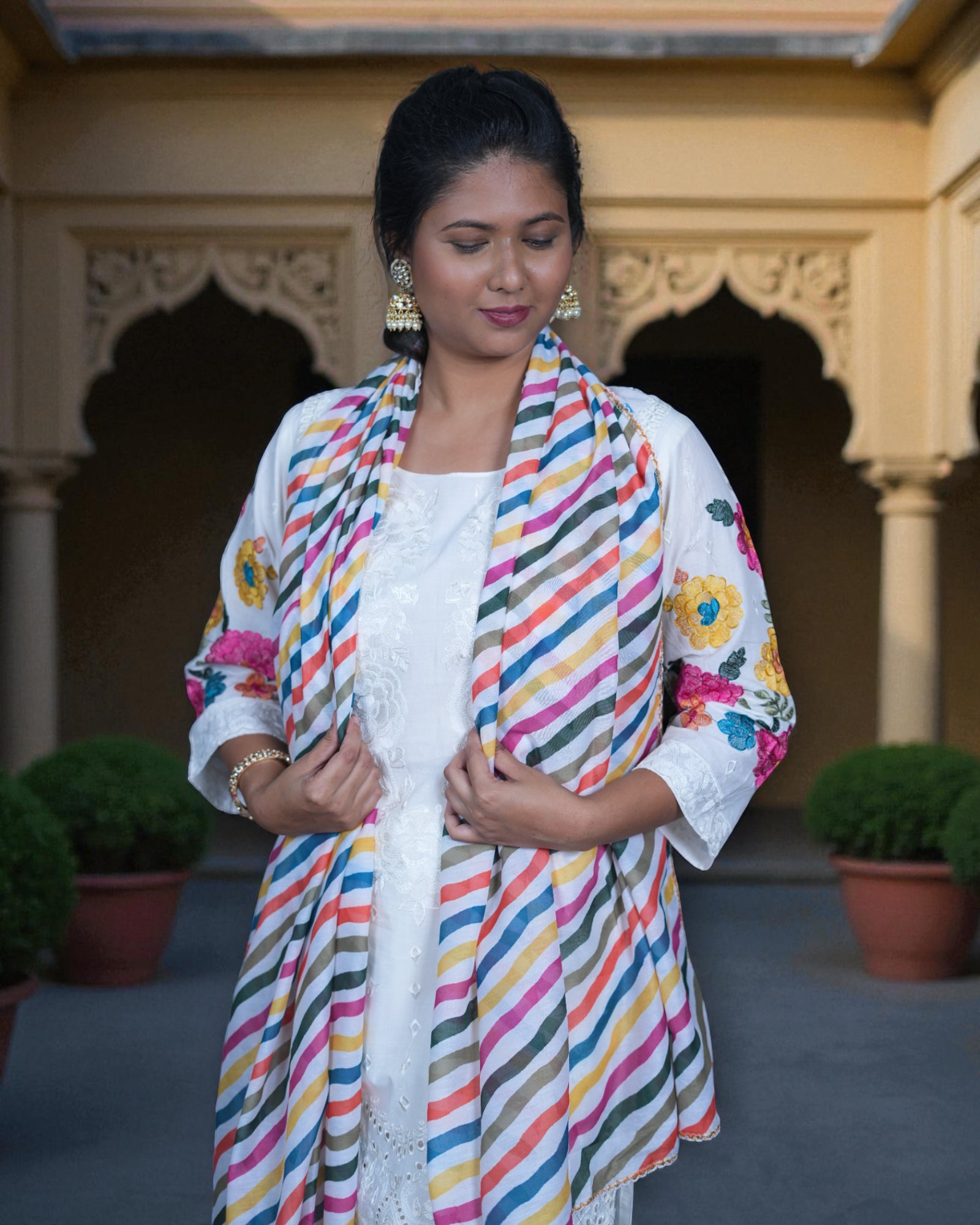 White Cotton Floor Length Bottom Pakistani Suit