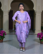 Silk Printed Kurta Set with Organza Dupatta