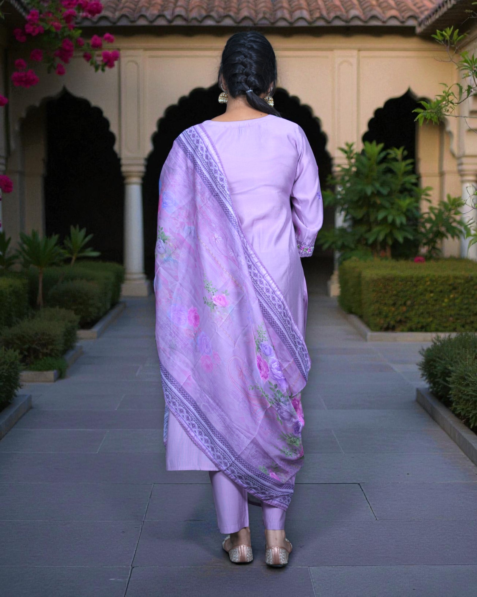 Silk Printed Kurta Set with Organza Dupatta
