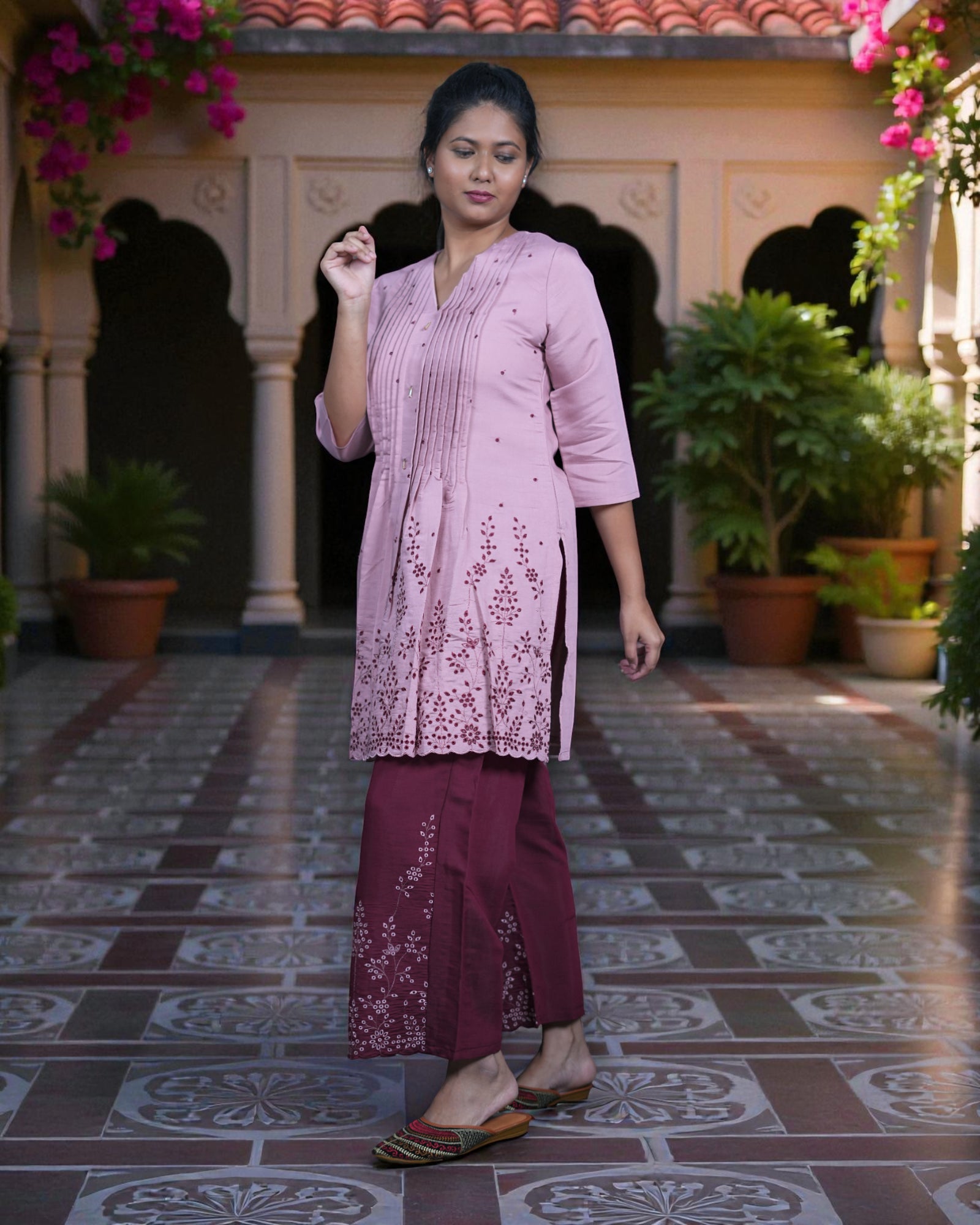 Embroidered Rayon Palazzo Suit Set