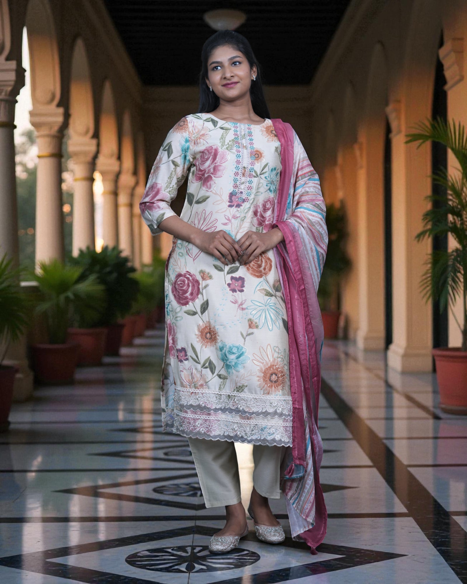 Floral Mul Cotton Kurta Set