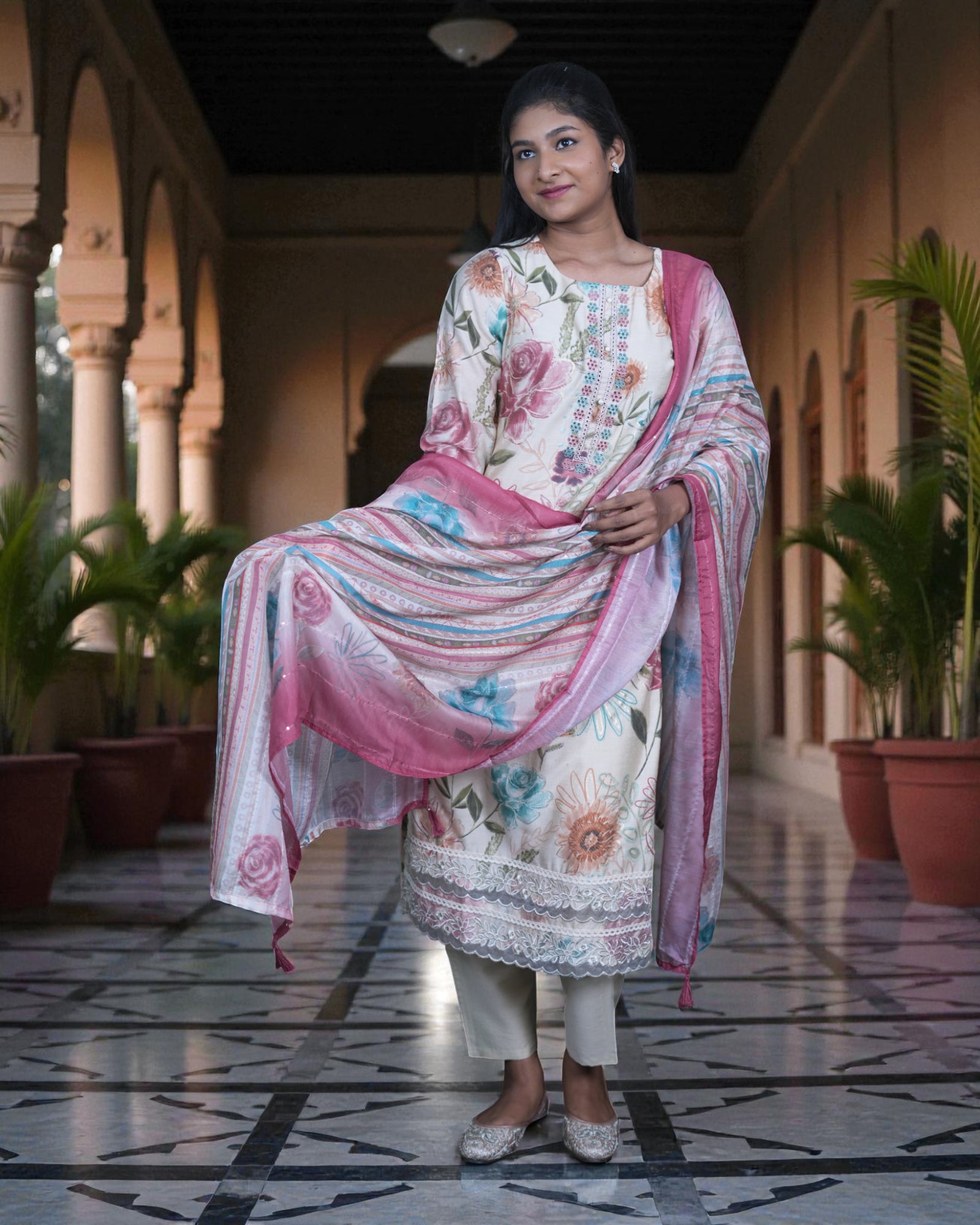 Floral Mul Cotton Kurta Set