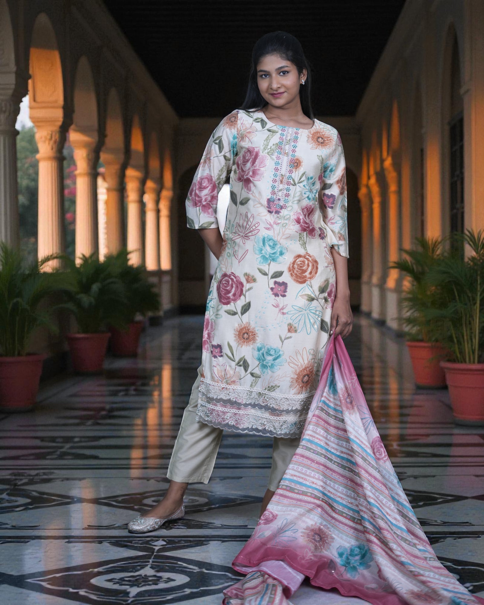 Floral Mul Cotton Kurta Set