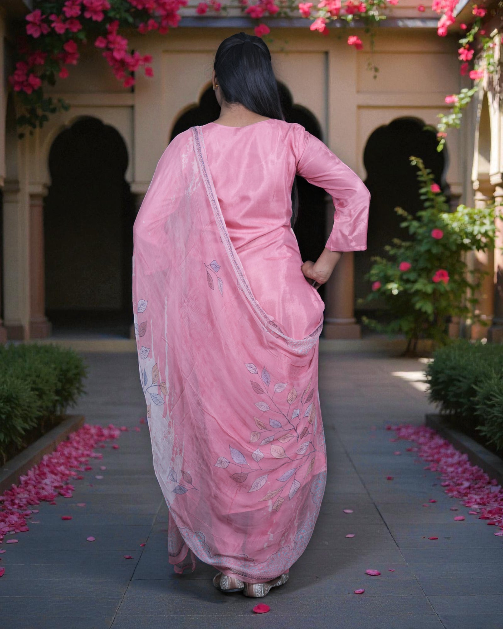 Floral Print Crepe Silk Kurta Set