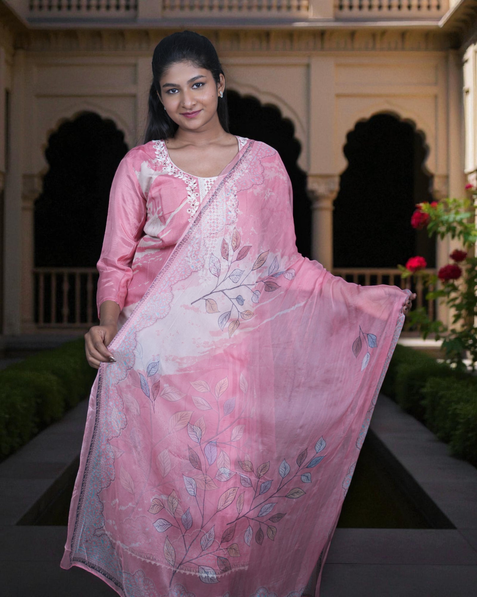 Floral Print Crepe Silk Kurta Set