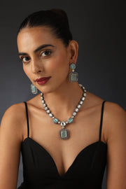 Mint Silver Polki Necklace Set - Dyulokha