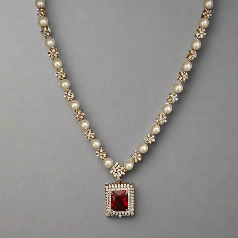 Crimson Onyx Pearl Necklace Set - Dyulokha