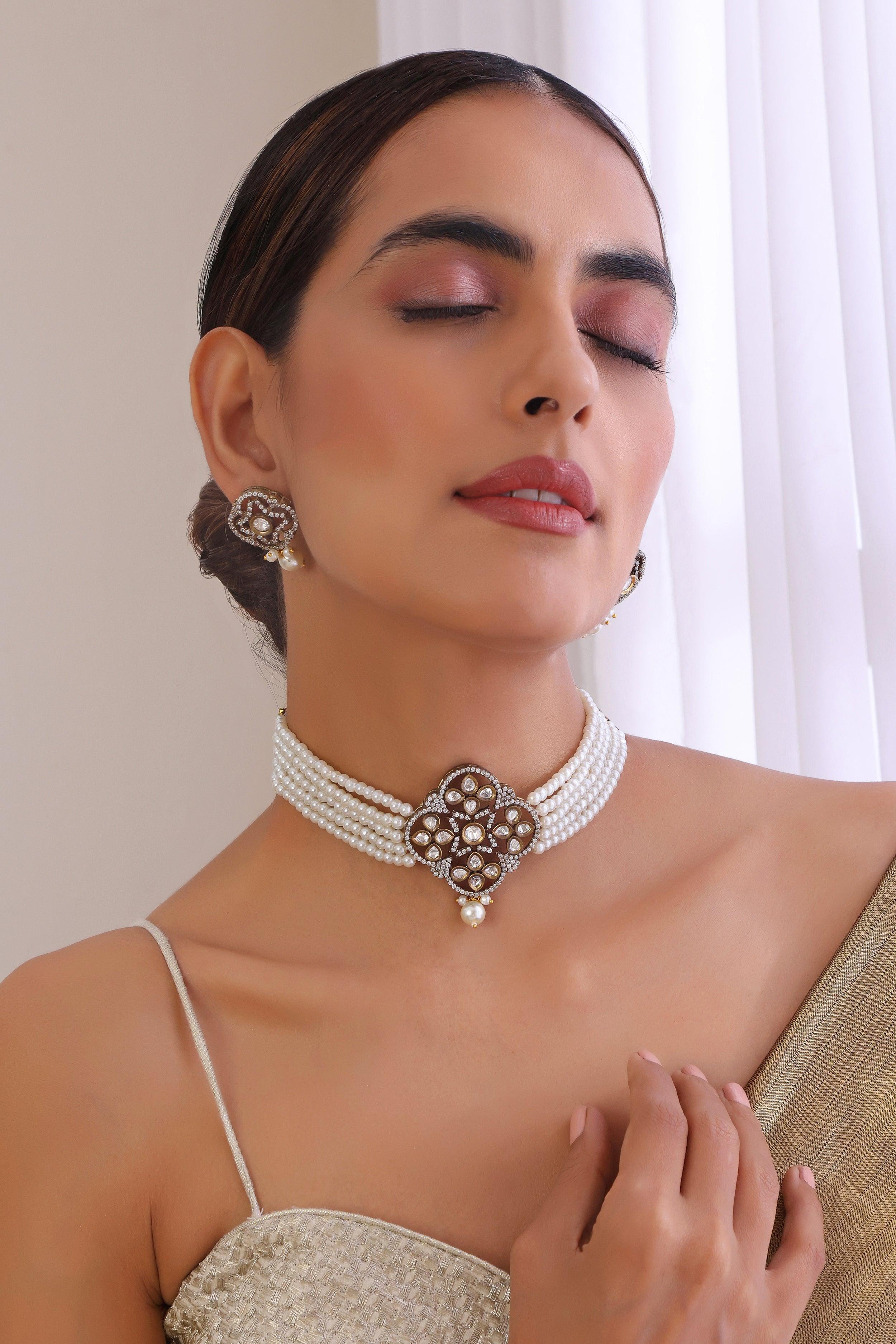 Frosty Elegance Victorian Polki Choker Set - Dyulokha