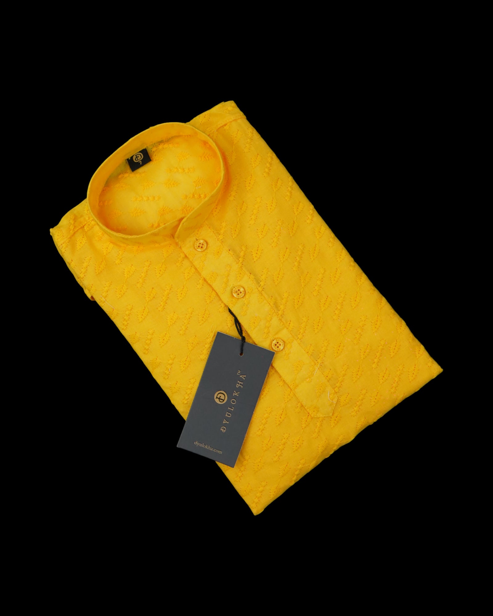 Yellow Cotton Thread Embroidered Kurta Pajama Set