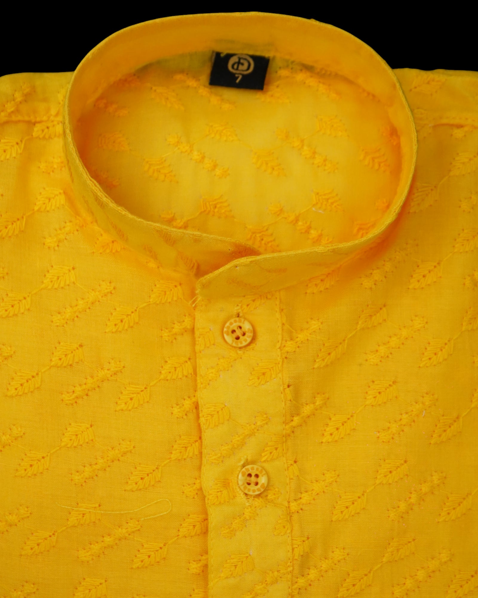 Yellow Cotton Thread Embroidered Kurta Pajama Set