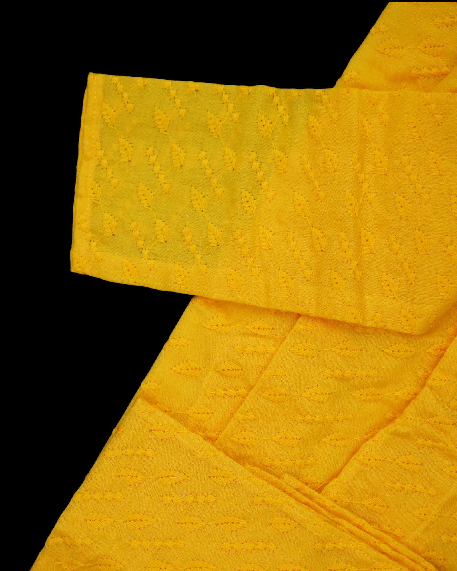 Yellow Cotton Thread Embroidered Kurta Pajama Set