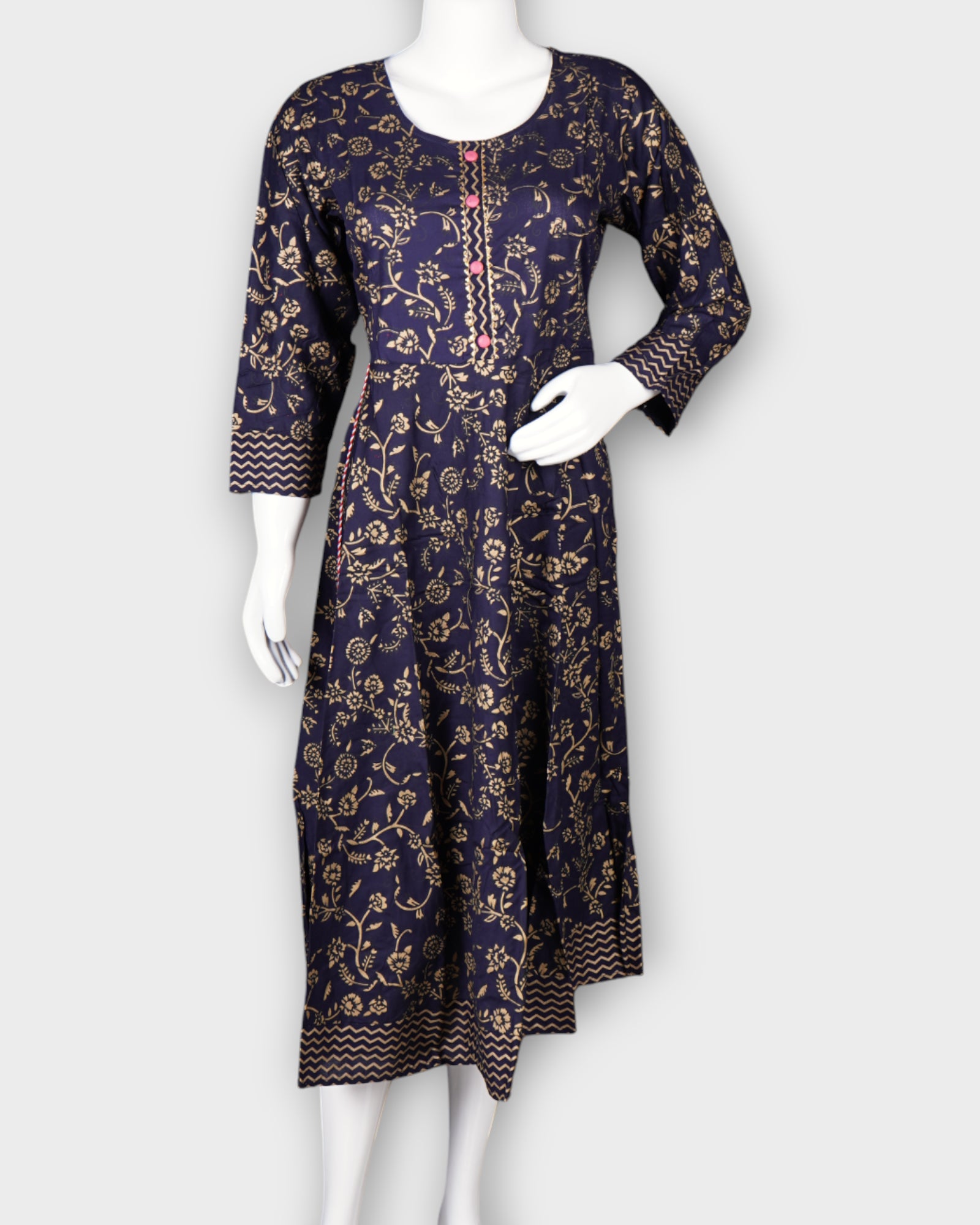 Navy Blue Gold Printed Ethnic Gown