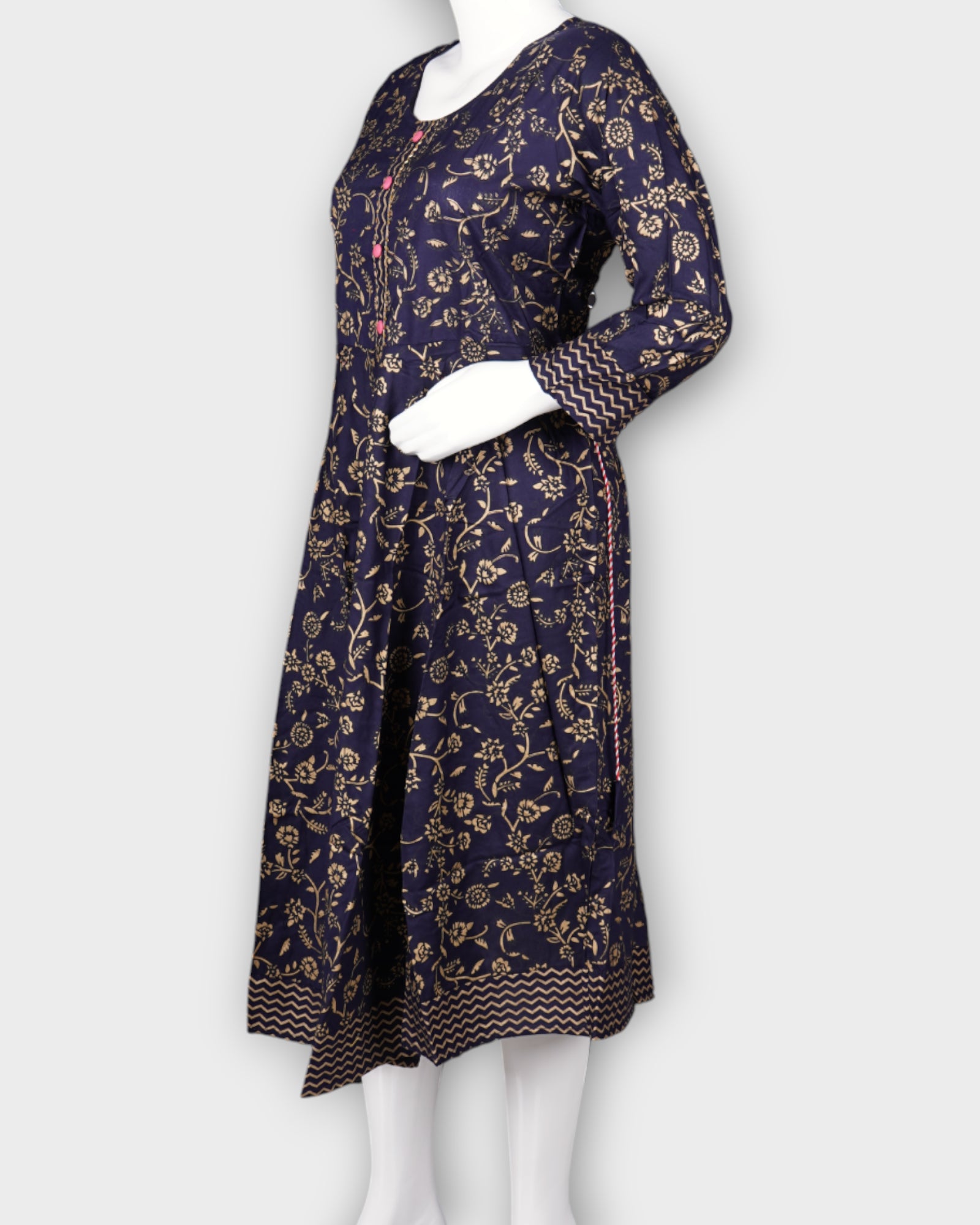 Navy Blue Gold Printed Ethnic Gown