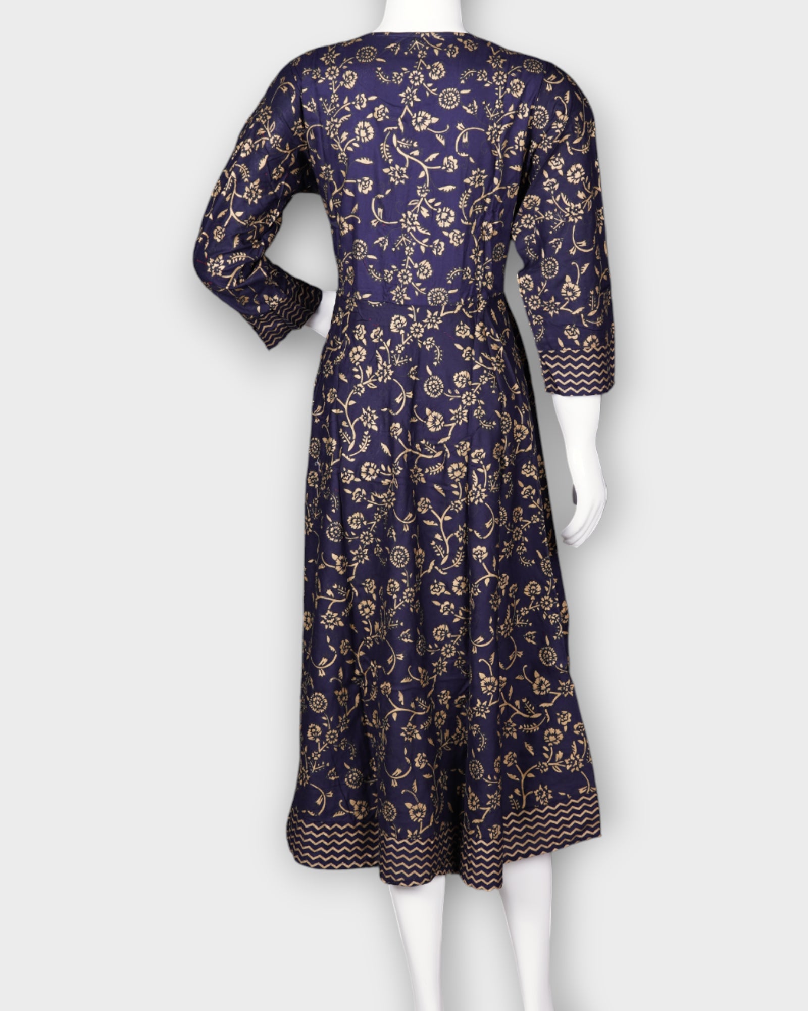 Navy Blue Gold Printed Ethnic Gown