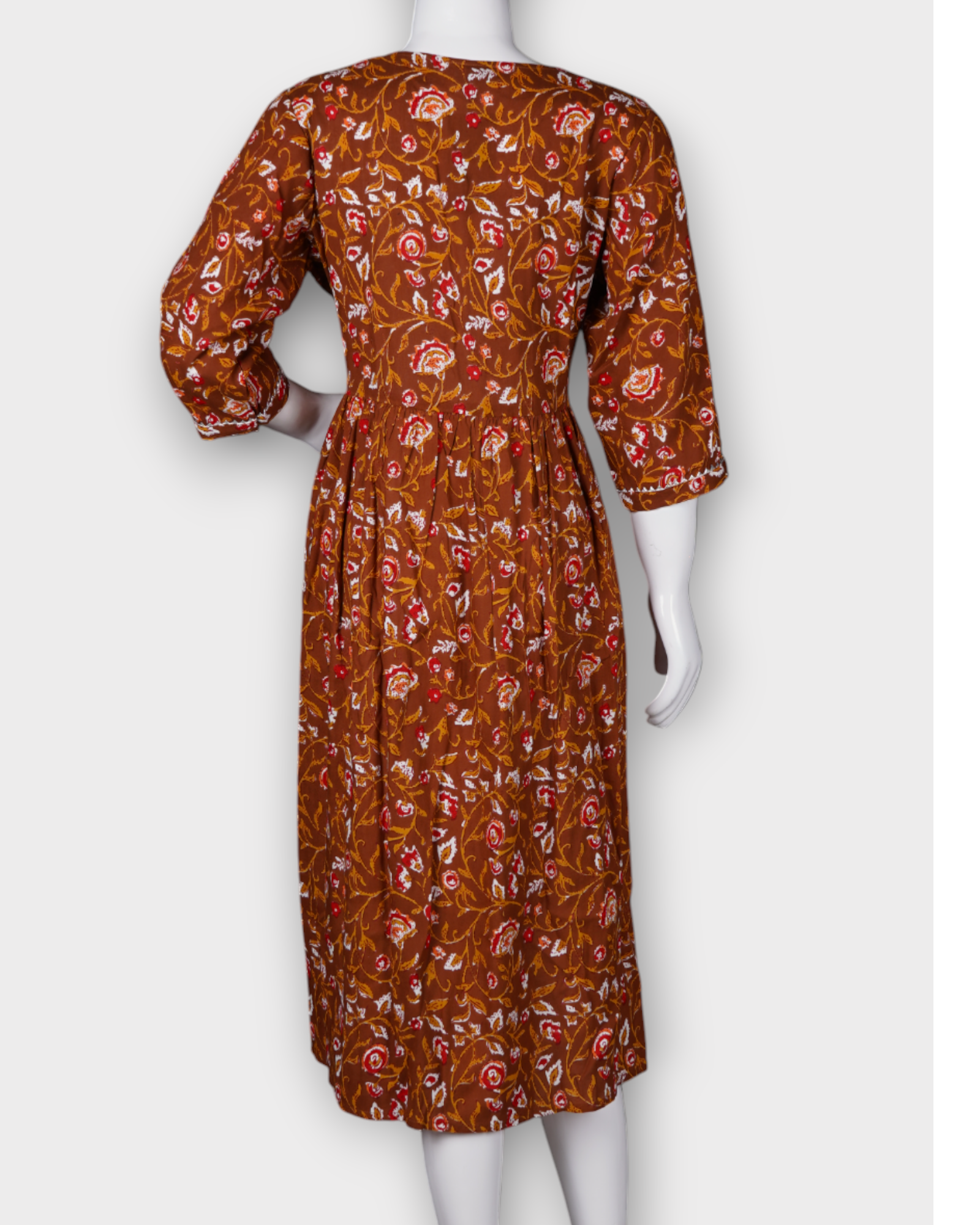 Brown Floral Cotton Ethnic Gown