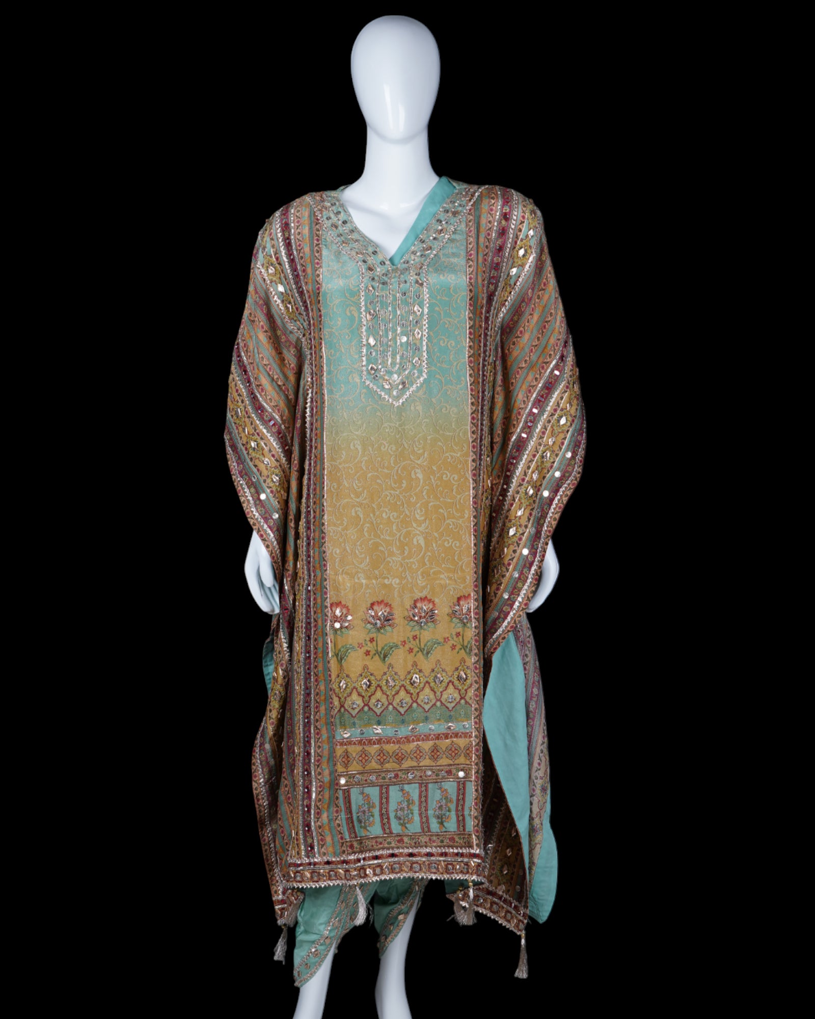 Shimmering Jalar Kaftan With Stylish Dhoti Set