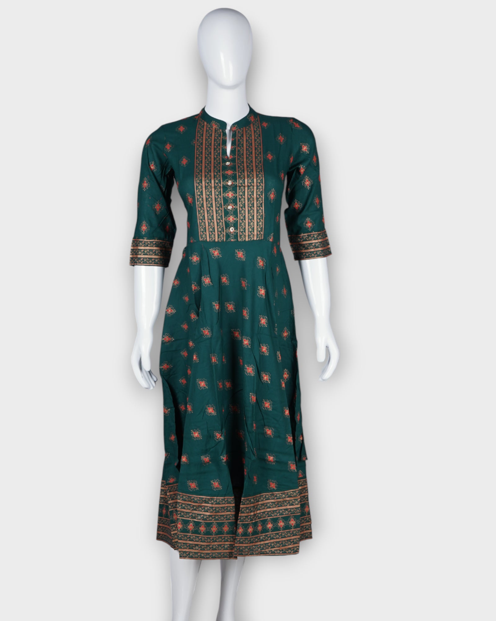 Green Cotton Foil Print Kurthi