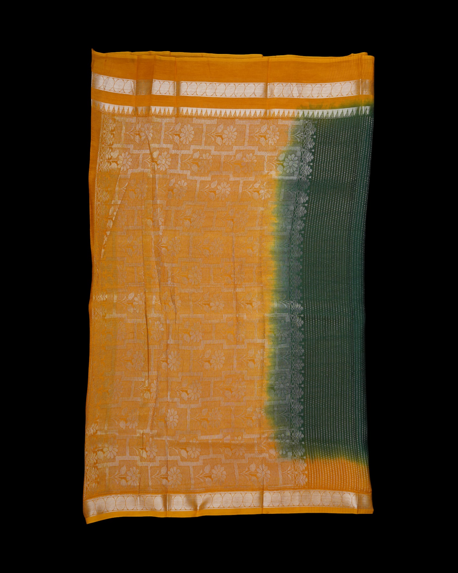 Green Mangalgiri Pattu Silk Saree With Zari Drops