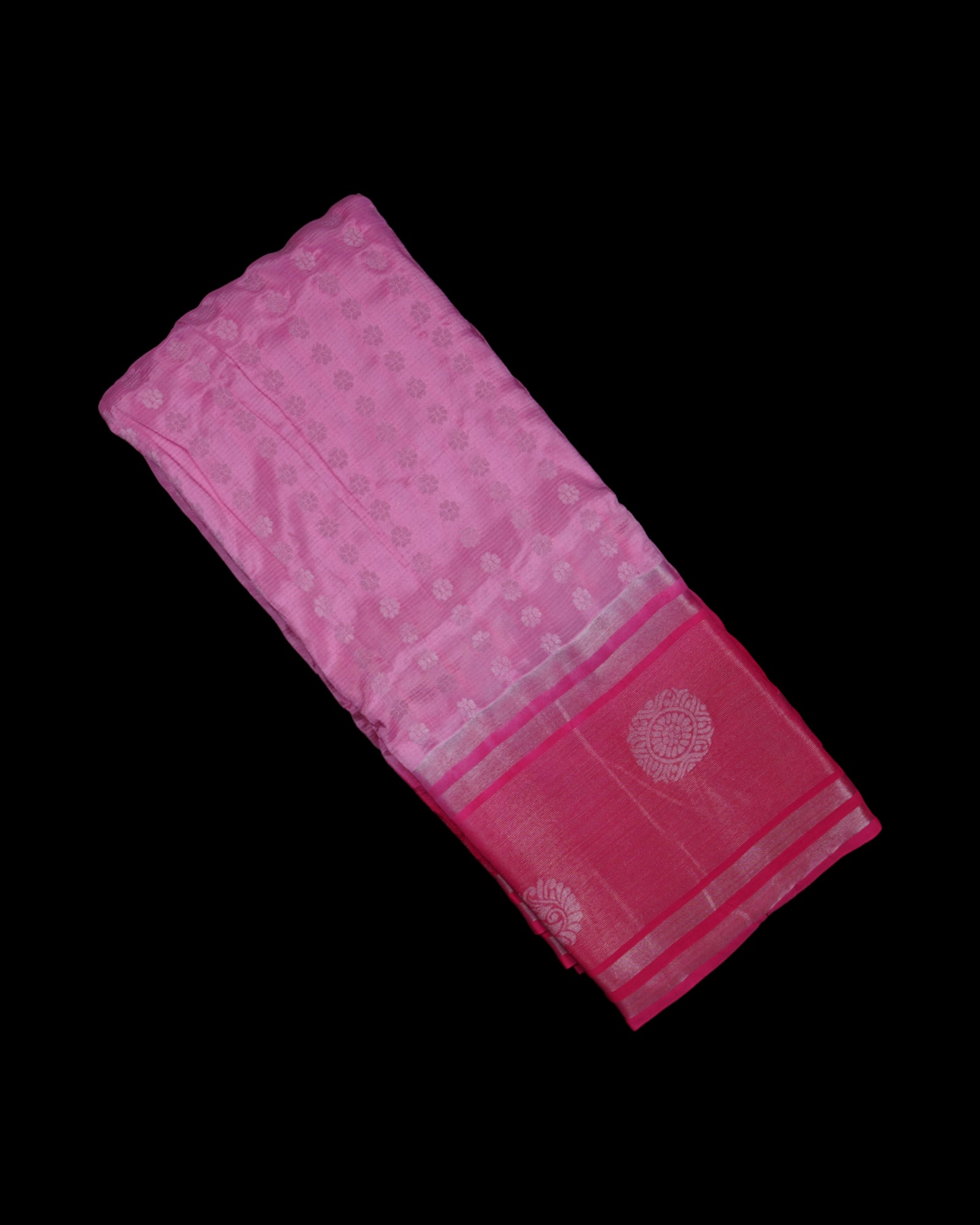 Pink Mangalgiri Pattu Silk Saree With Zari Blossoms