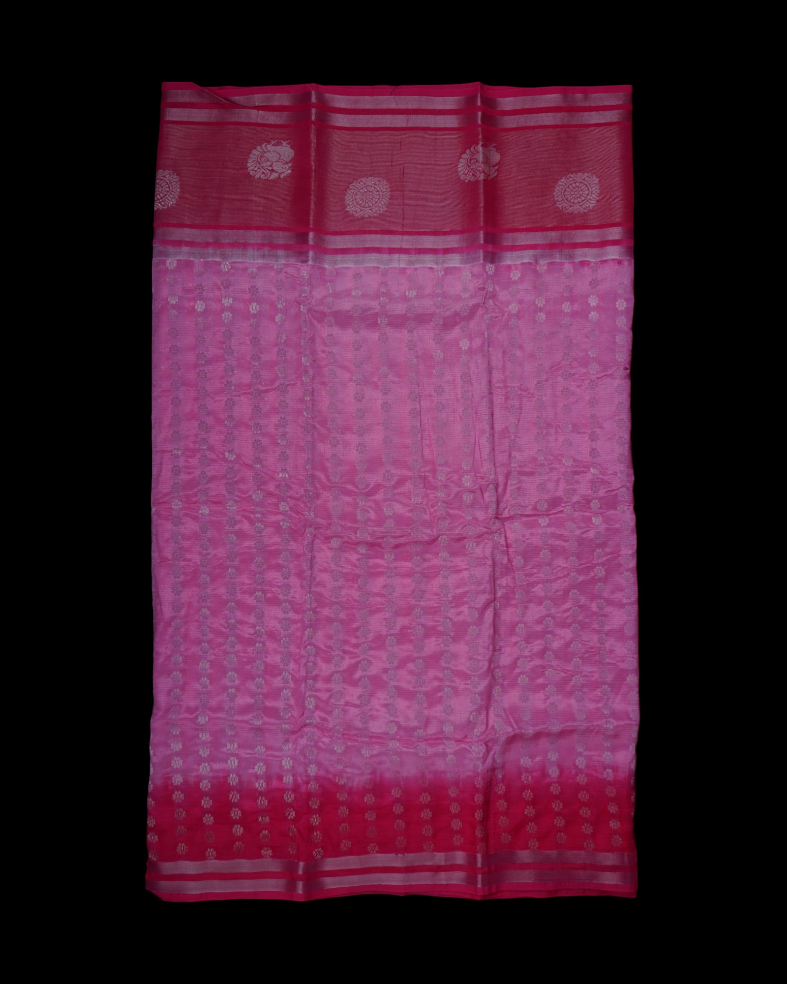 Pink Mangalgiri Pattu Silk Saree With Zari Blossoms
