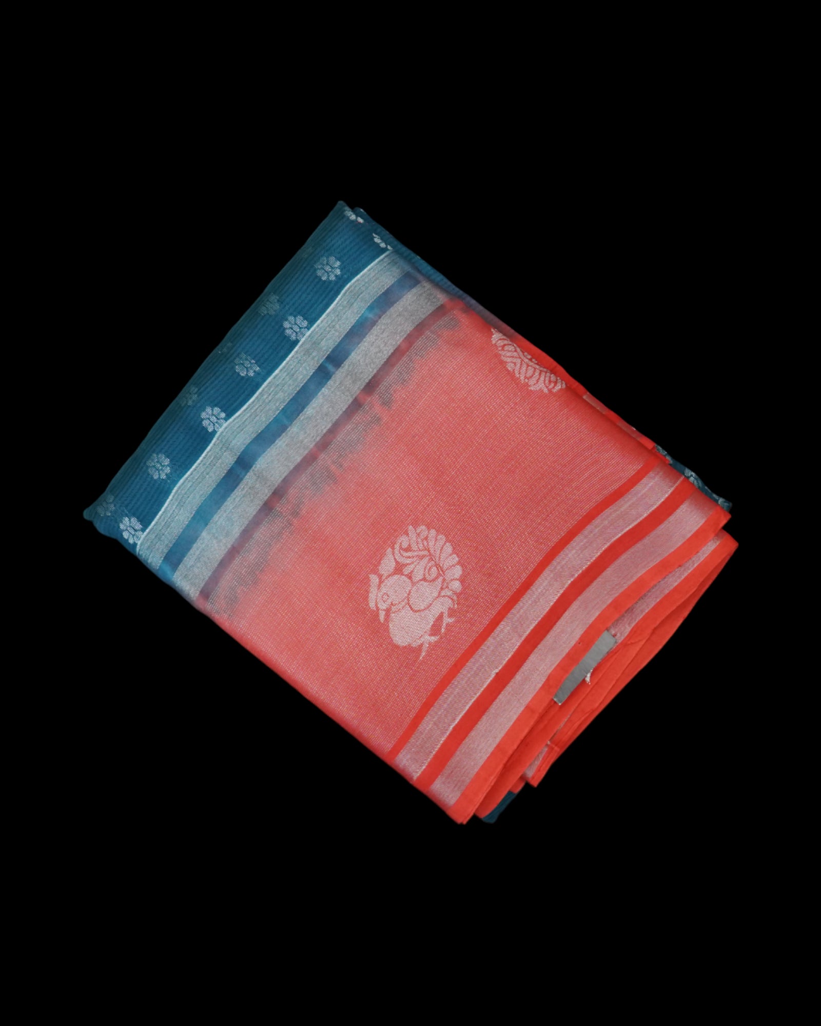Peacock Blue Mangalgiri Silk Saree Silver Zari