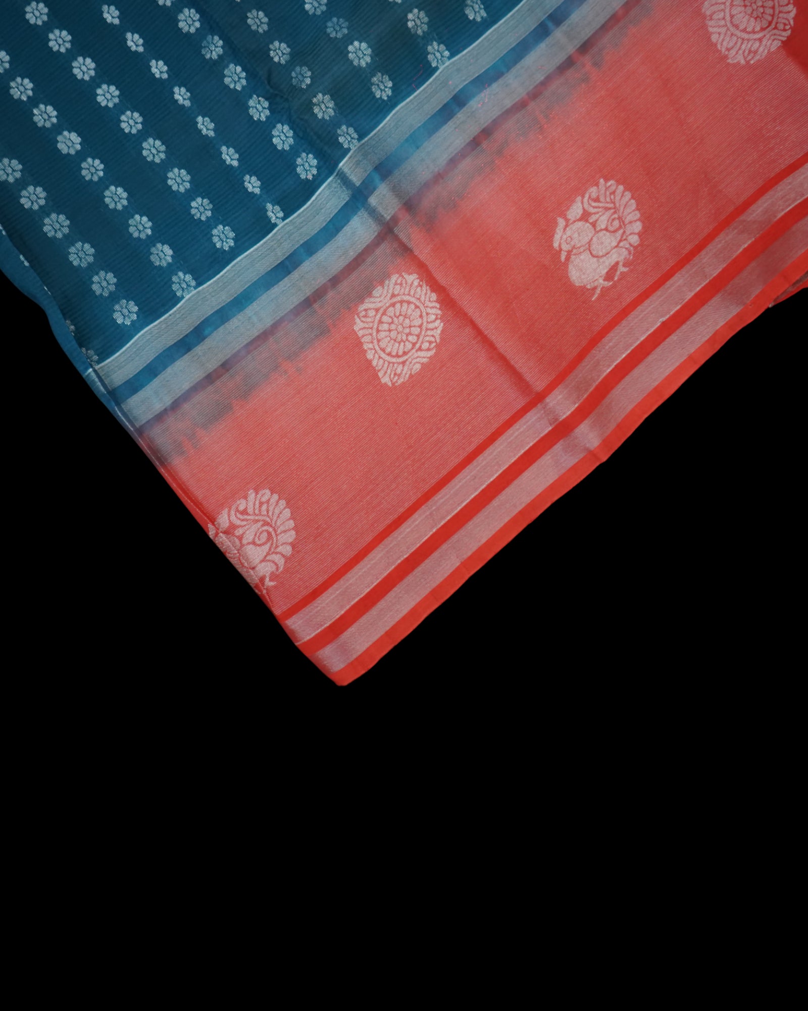 Peacock Blue Mangalgiri Silk Saree Silver Zari
