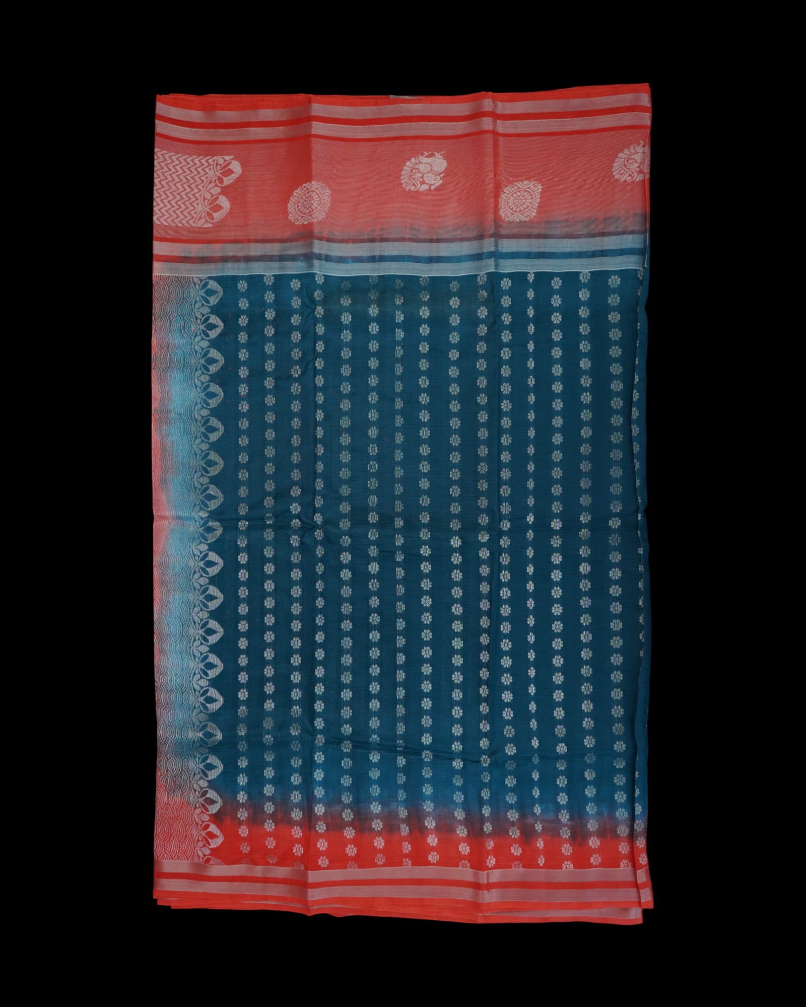 Peacock Blue Mangalgiri Silk Saree Silver Zari
