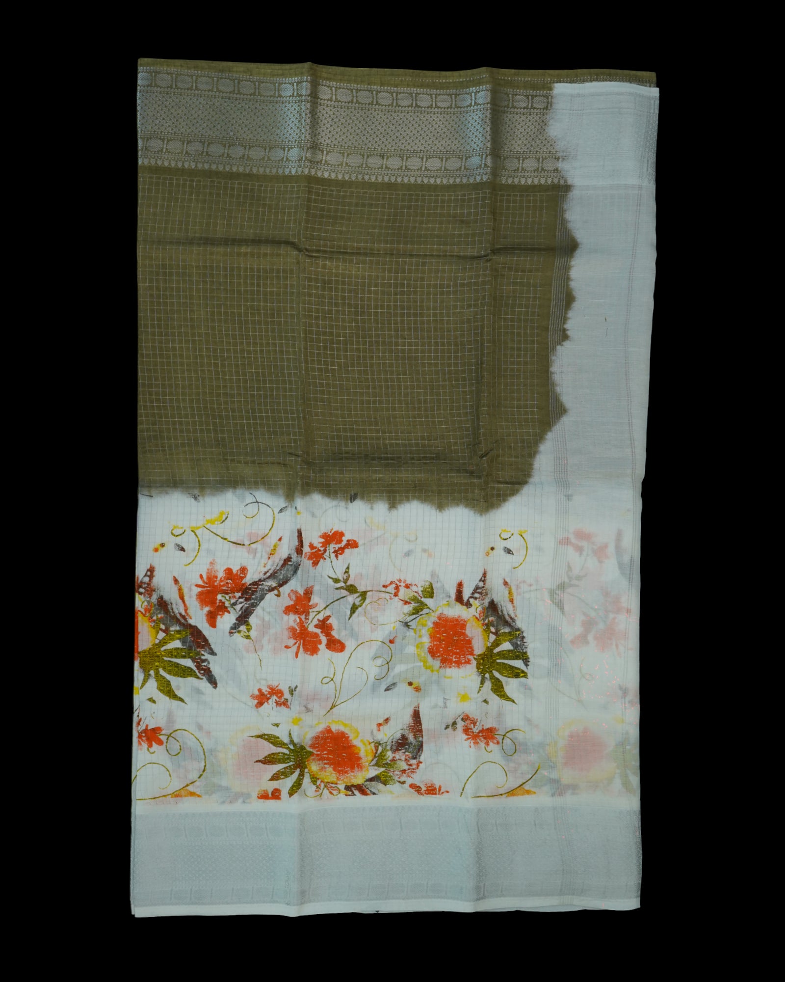 Off White Mangalgiri Pure Pattu Silk Saree
