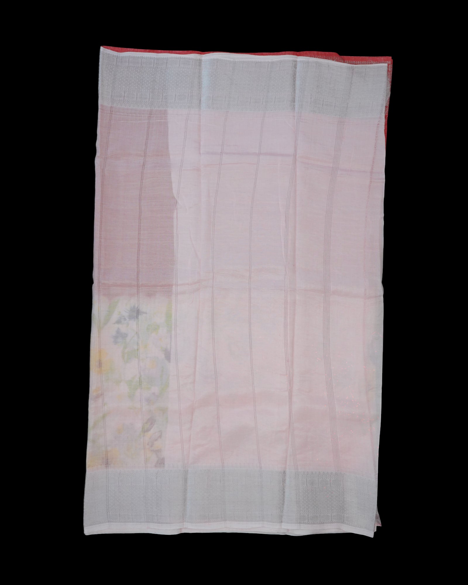 Peach Pink Mangalgiri Silk Saree Silver Checks