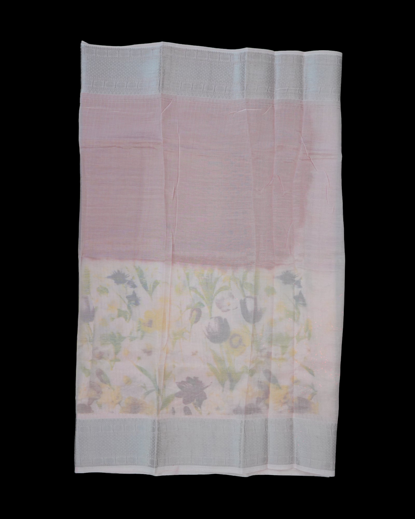 Peach Pink Mangalgiri Silk Saree Silver Checks