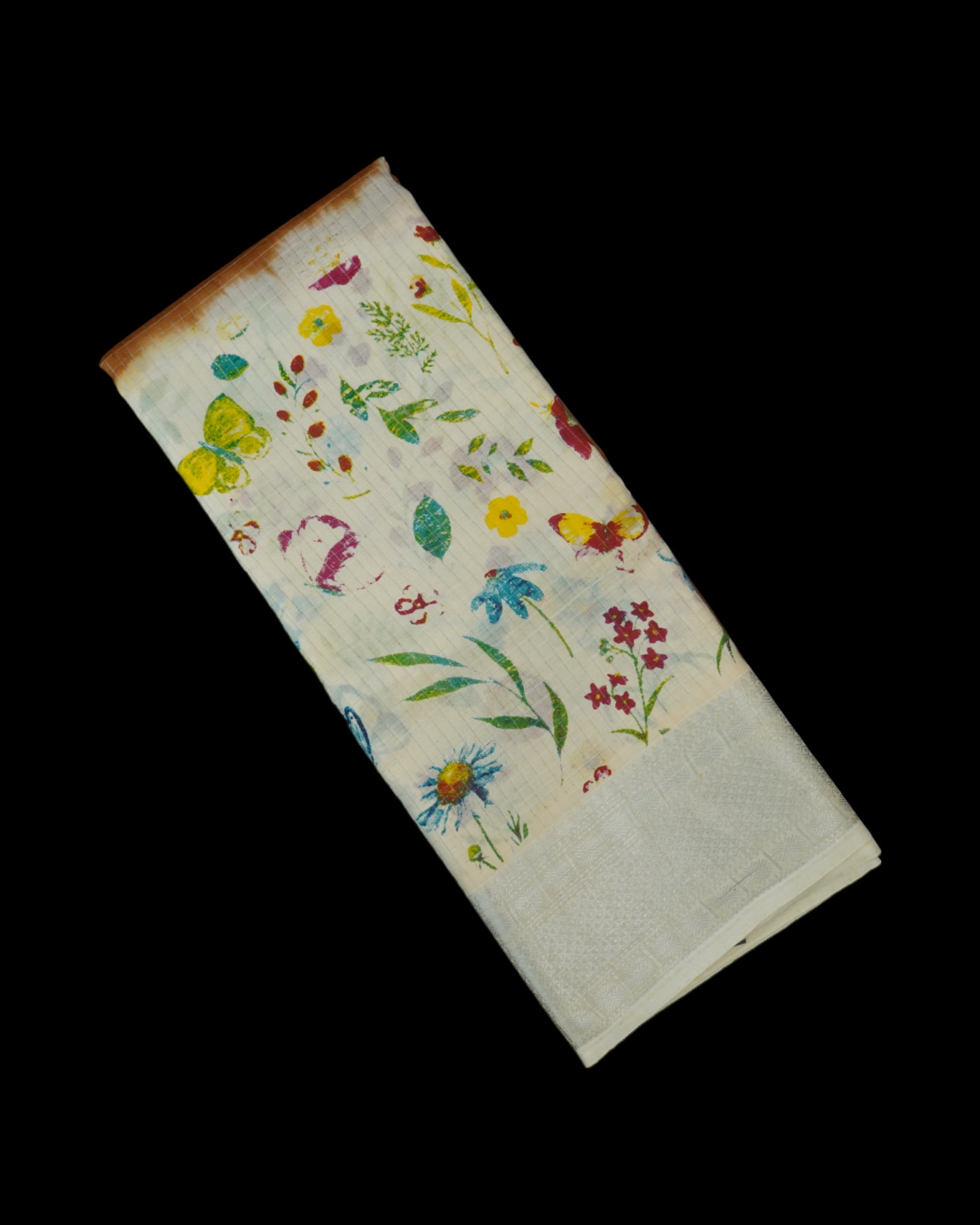 Cream Mangalgiri Pattu Saree With Silver Checks