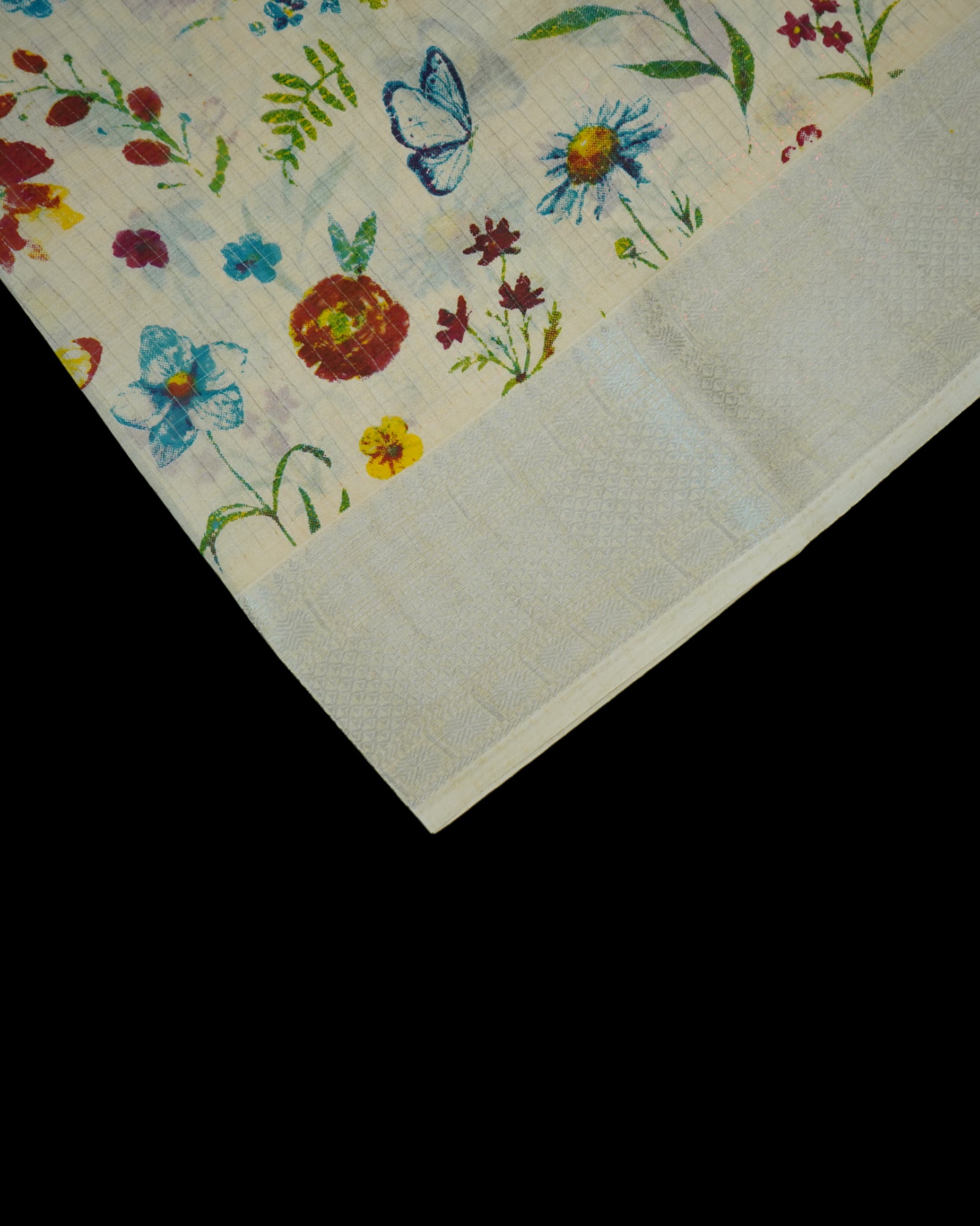 Cream Mangalgiri Pattu Saree With Silver Checks