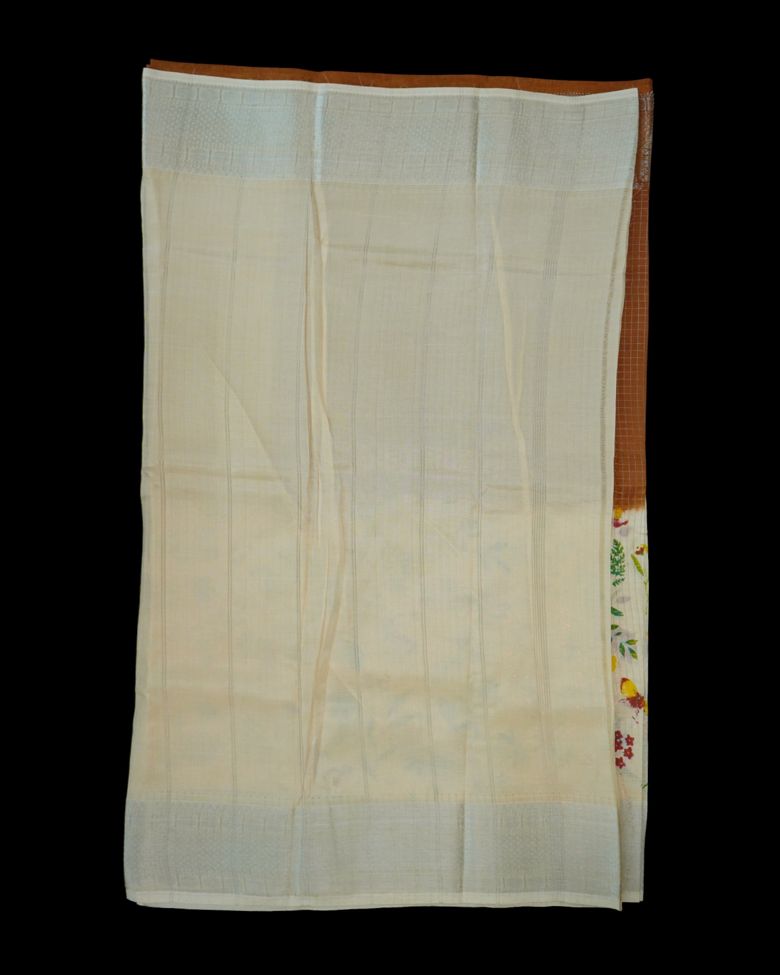 Cream Mangalgiri Pattu Saree With Silver Checks
