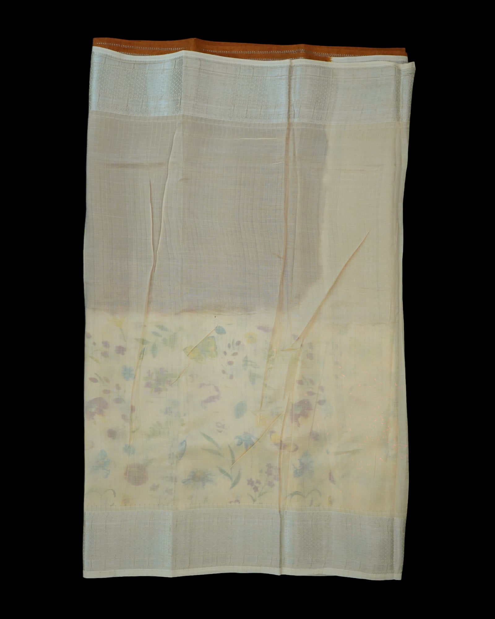 Cream Mangalgiri Pattu Saree With Silver Checks