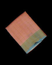 Peach Mangalgiri Silk Saree With Gold Zari Checks