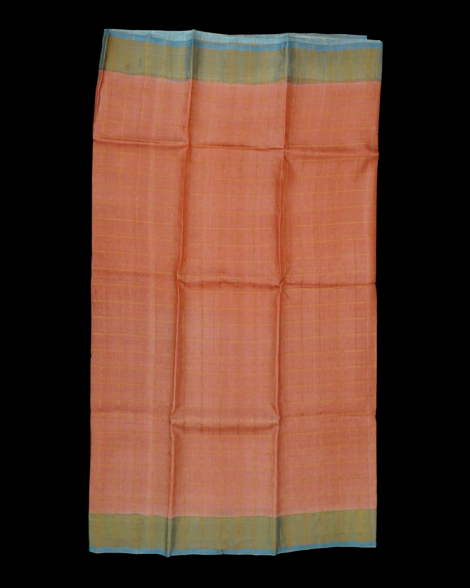 Peach Mangalgiri Silk Saree With Gold Zari Checks