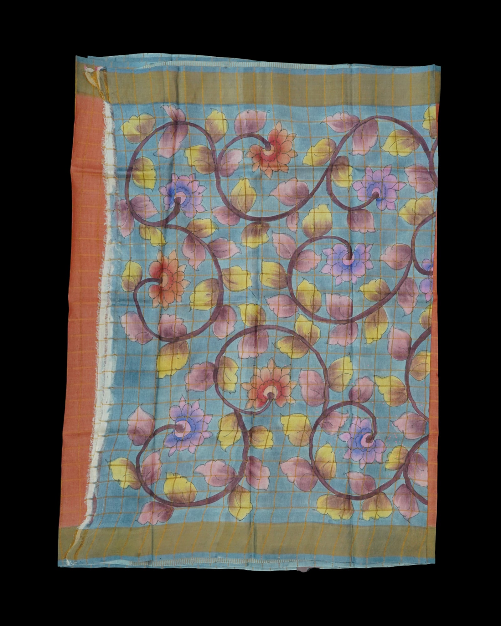Peach Mangalgiri Silk Saree With Gold Zari Checks