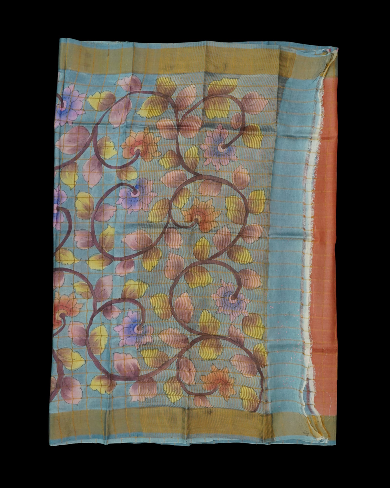 Peach Mangalgiri Silk Saree With Gold Zari Checks