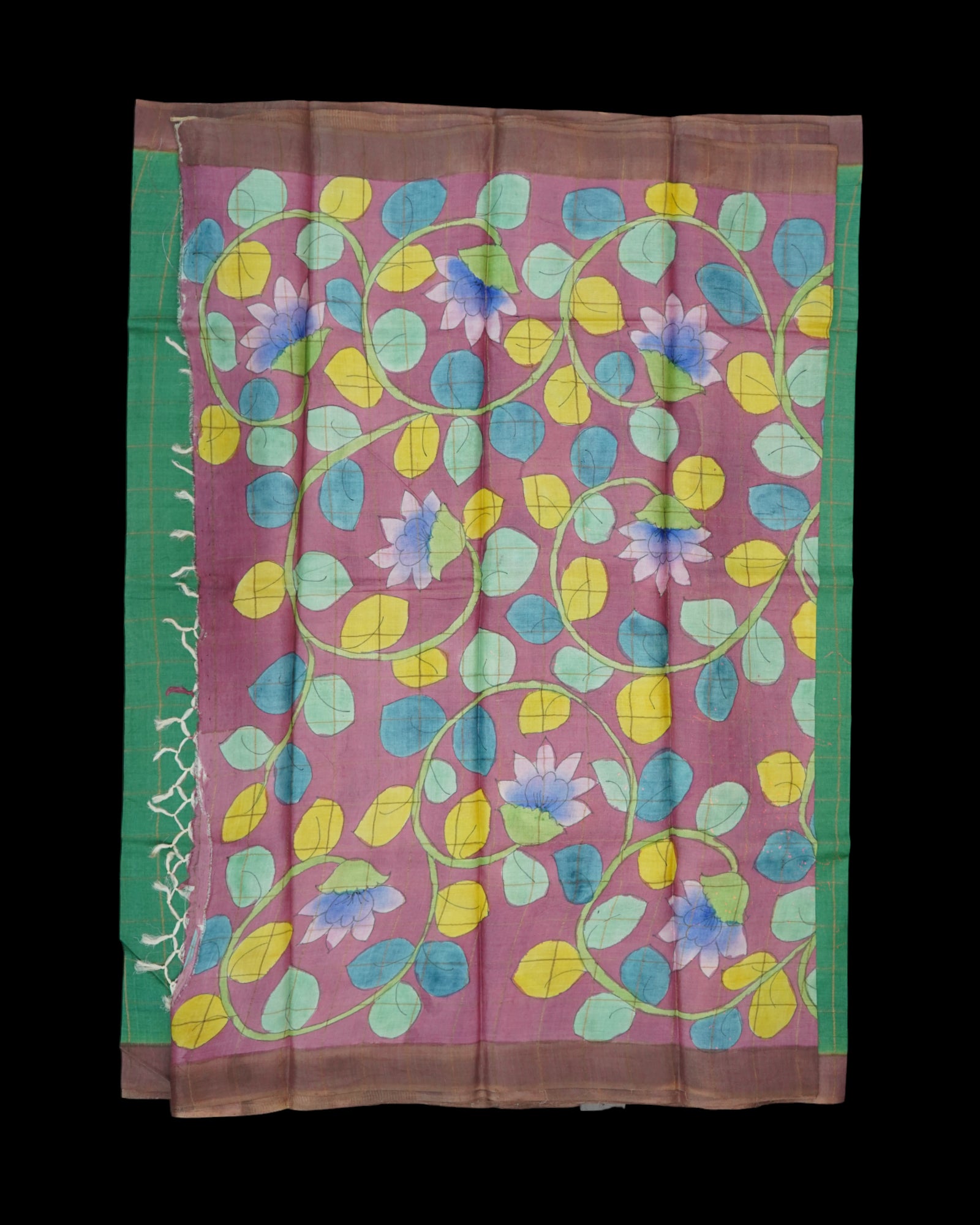 Green Mangalgiri Silk Saree Gold Zari Checks
