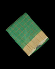 Green Mangalgiri Silk Saree With Gold Zari Checks