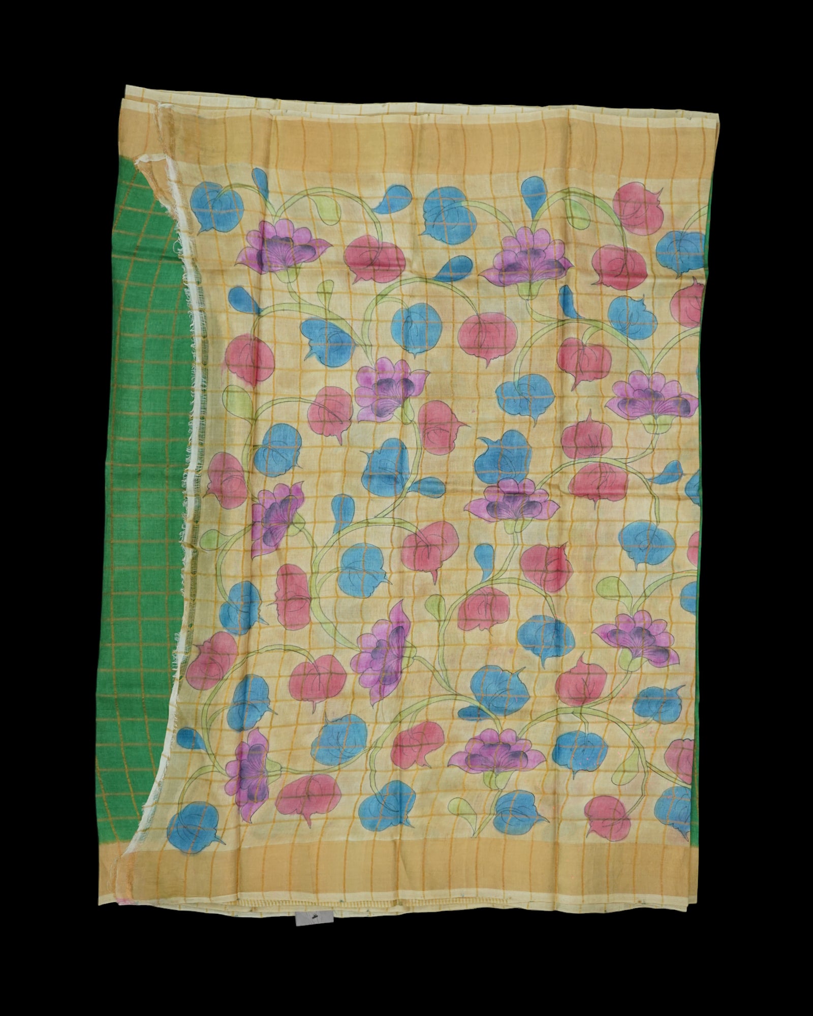 Green Mangalgiri Silk Saree With Gold Zari Checks