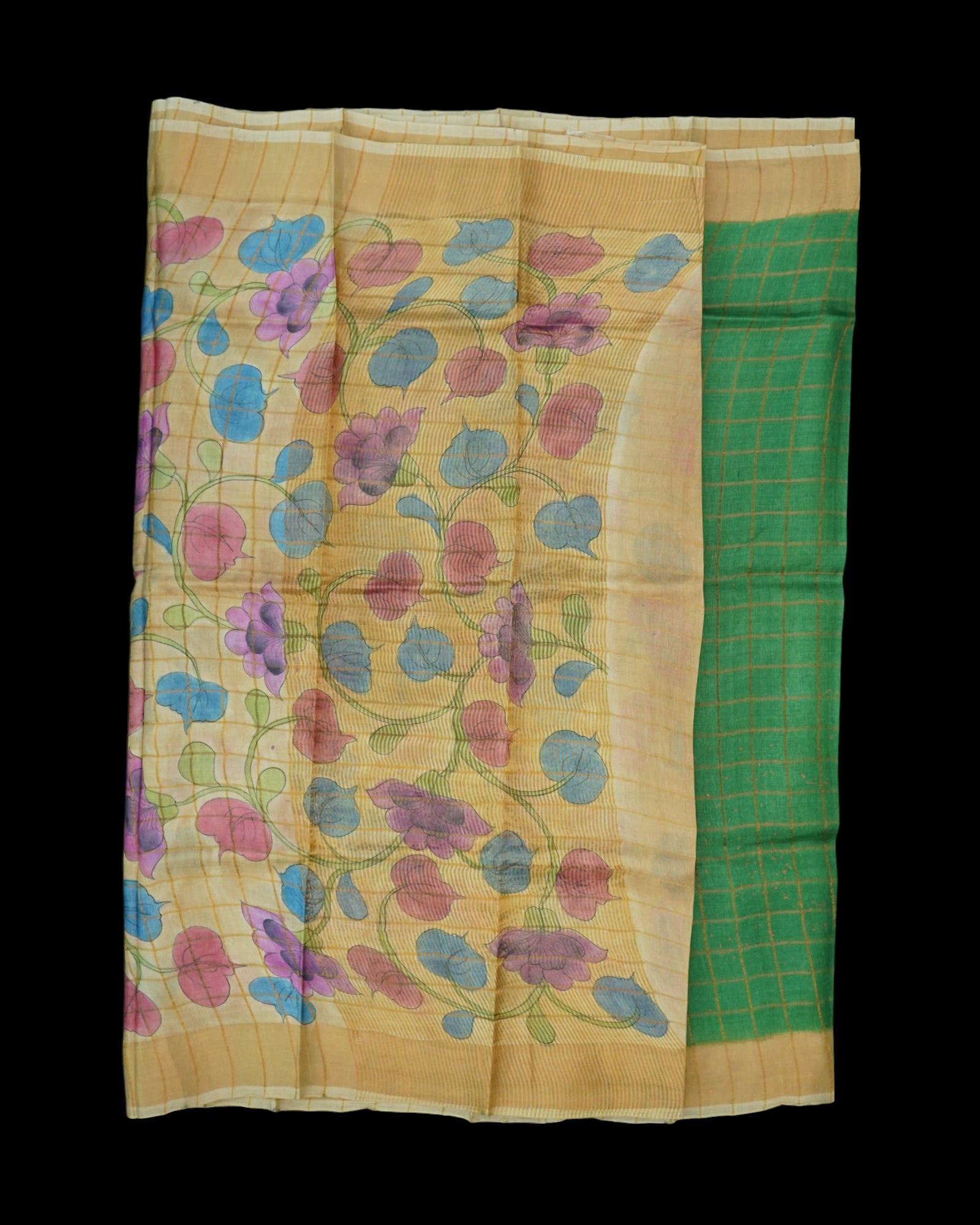 Green Mangalgiri Silk Saree With Gold Zari Checks
